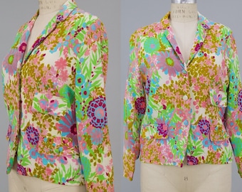 Vintage 1960s Loubella California Floral Jacket Blouse, 60s Psychedelic, Mod Florals, 60s Jacket, Chest 38" Waist 36"