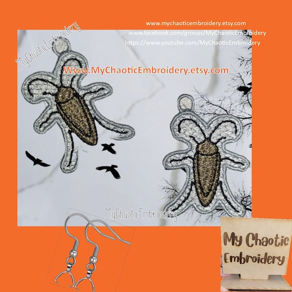 4x4 FSL Free Standing Lace Roach cockroach roaches creepy crawlers bugs Earrings Pattern, fish hook hardware Digital machine embroidery