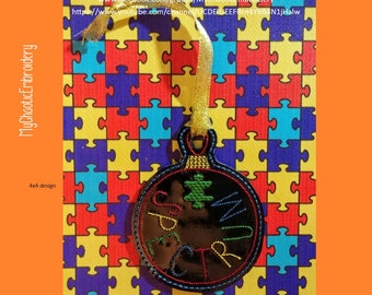Autism Spectrum Jigsaw Puzzle Rainbow 4x4 Key Ornament Designs - Digital file machine embroidery  design