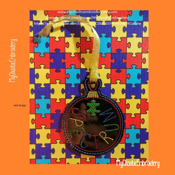 Autism Spectrum Jigsaw Puzzle Rainbow 4x4 Key Ornament Designs - Digital file machine embroidery  design