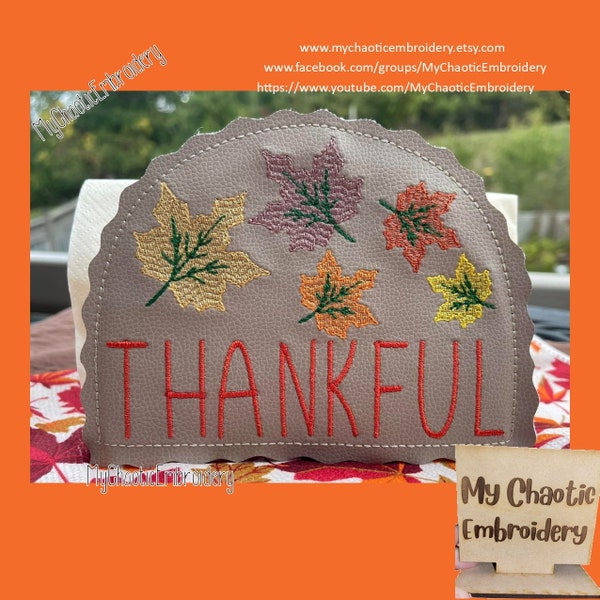 5x7 Kitchen Napkin holder cover Thankful harvest bounty fall leaves autumn applique - Digital file machine embroidery tableware tablewear