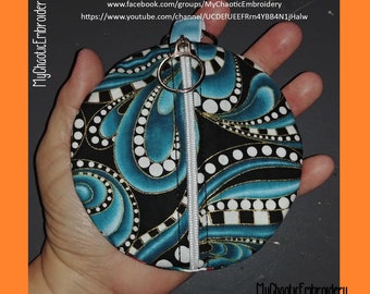 5x7 hoop 4.5" finished ITH zipper bag fully lined round circle circular - Digital file machine embroidery - generic instructions included