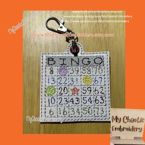 4x4 set of 6 Bingo designs - balls dauber card KF keyfob key fob Digital machine embroidery
