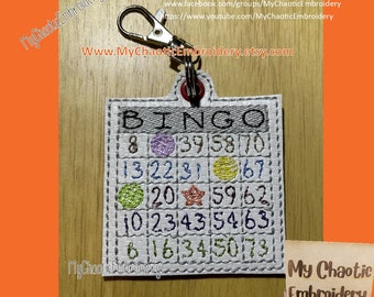 4x4 set of 6 Bingo designs - balls dauber card KF keyfob key fob Digital machine embroidery