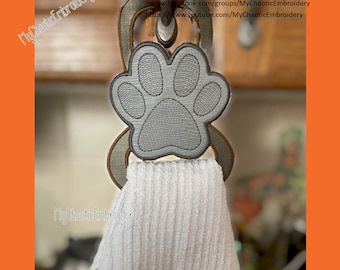 5x7 Kitchen Towel Topper holder hanger Dog Cat doggie pet animal paw print Designs - Digital file machine embroidery tableware tablewear