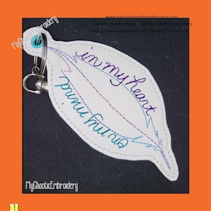 4x4 Feather On my mind In my heart remembrance memory keyfob snaptab designs -Digital file machine embroidery