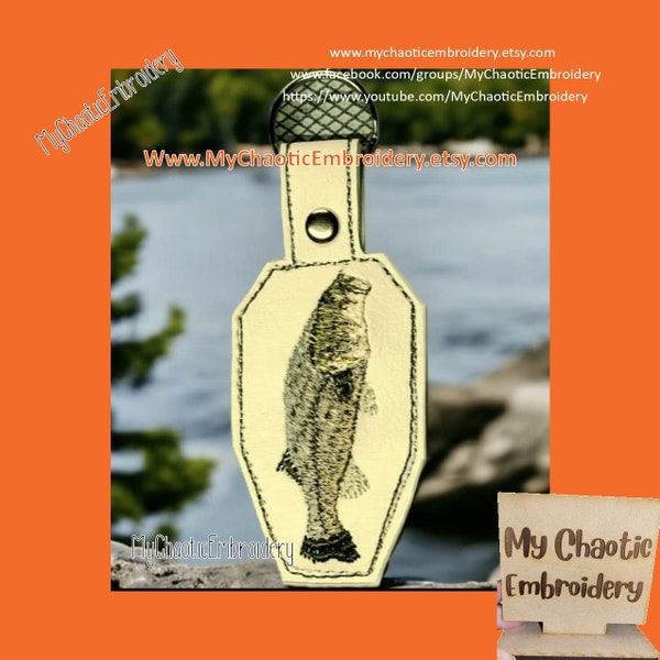 4x4 hoop Bass fish keyfob -KF key fob - colorful, detailed, Digital file machine embroidery