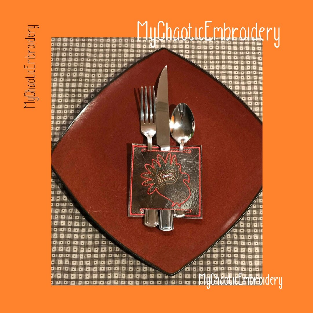 4x4 Turkey Thanksgiving Fall Silverware Holder Square Designs Digital