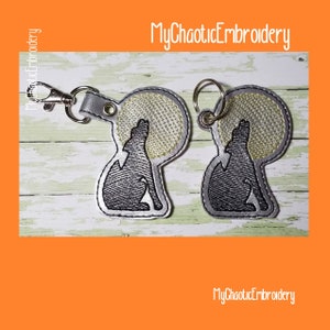 2 Designs  Howling Wolf Moon Full Moon 4x4 KeyFob Ring Designs Digital machine embroidery design