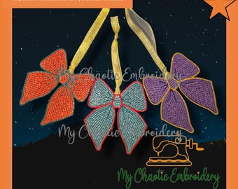 4x4 hoop FSL Bow wide tails barrette brooch hanger Free standing lace FSL version Design Digital file machine embroidery