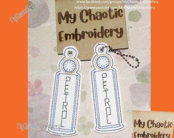 4x4 vintage PETROL pump keyfob snaptab designs - INSTRUCTIONS include alternatives -Digital file machine embroidery
