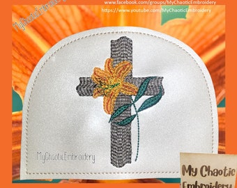 5x7 Kitchen Napkin holder cover Sketchy Cross with Easter Lily flower - Digital file machine embroidery tableware tablewear