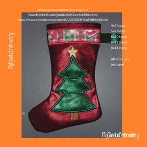 ITH unlined Christmas stocking applique embroidery designs multiple sizes, see description - Digital file machine embroidery applique design