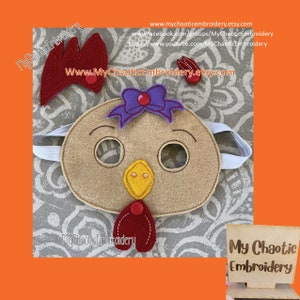 Chicken chick hen rooster Costume Playtime Dressup Halloween mask for 5x7 embroidery ITH design Digital file machine