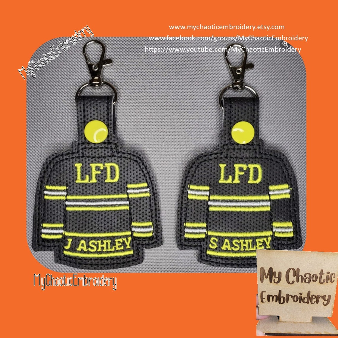 5x7 2 in Hoop Firefighter Jacket Back Keyfob Snaptab Designs - Etsy