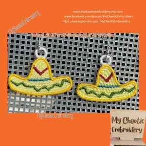 4x4 FSL Free Standing Lace Sombrero hat Earrings Pattern, fish hook hardware Digital machine embroidery