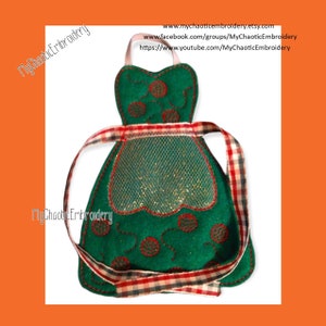 5x7 Christmas pal 12&quot; fashion doll tie back apron with open pocket ITH - Digital file machine embroidery