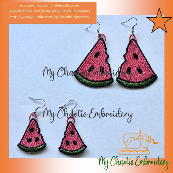 4x4 FSL Free Standing Lace Watermelon 2 sizes Earrings fish hook hardware Digital machine  embroidery