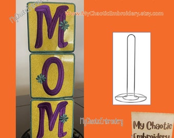 4x4 Kitchen Paper towel holder cover MOM MUM stackable - Digital file machine embroidery tableware tablewear