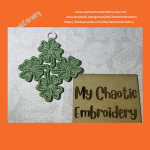 Free standling lace FSL Carousel 4 leaf Clover Ornament Designs 3 sizes 4x4, 5x5, 8x8 - Digital file machine embroidery  design