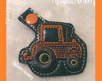 4x4 Farm Tractor Implement Farmer Smoke stack  - Charms NOT Included - Keyfob Key Fob Snaptab Designs - Digital file machine embroidery