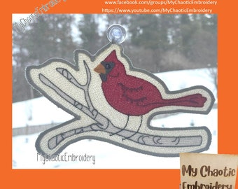 Cardinal FSL en dentelle libre sur une branche 3 tailles 4 x 4, 5 x 5, 8 x 8 - Motif de broderie machine fichier numérique