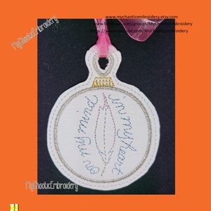 On my mind In my heart remembrance feather 4x4 Key Ornament Designs - Digital file machine embroidery  design