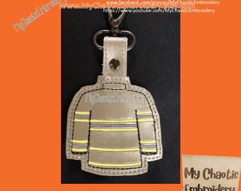 4x4, 2 styles - eyelet & snaptab Firefighter jacket back keyfob designs - INSTRUCTIONS include alternatives -Digital file machine embroidery