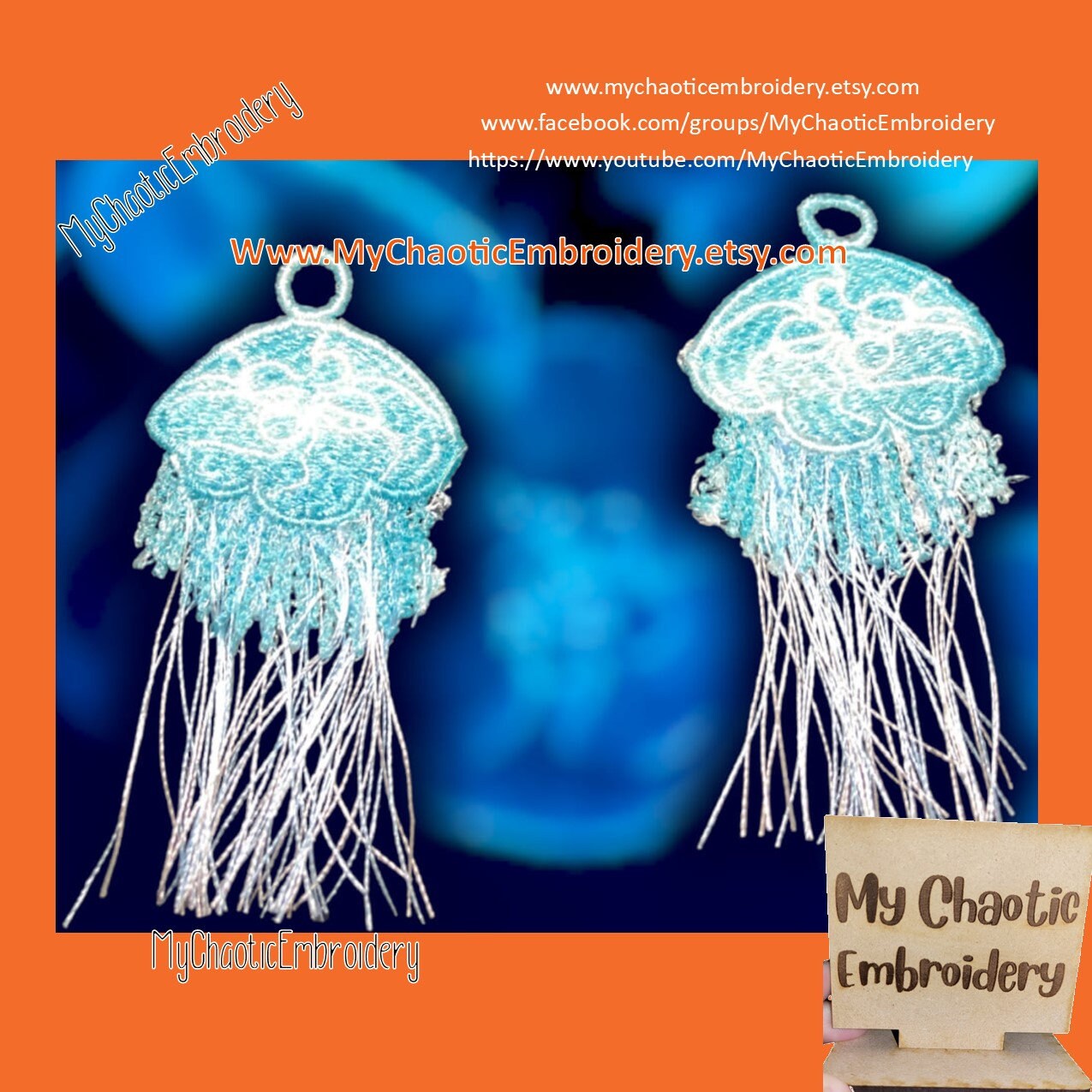 【CPGN STUDIO】LIKE A FISH Embroidery MTM 4x4 FSL Free Standing Lace Moon Jellyfish Jelly Fish