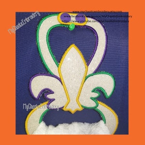 5 x 7 keukenhanddoek topper houder hanger Fleur De Lis Mardi Gras Designs - digitaal bestand machine borduren servies servies