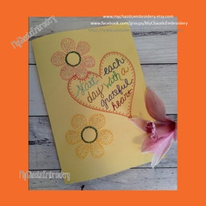 5 x 7 cm Commencer chaque journée avec un coeur reconnaissant, croquis de point de croix - imite une broderie à la main - fichier numérique à broder à la machine