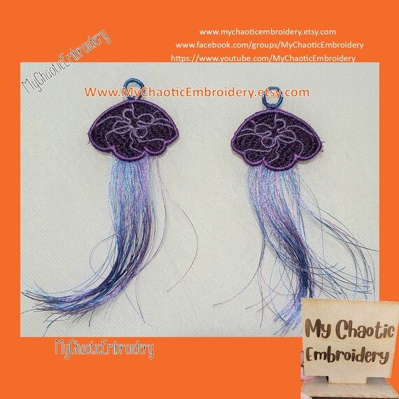 【CPGN STUDIO】LIKE A FISH Embroidery MTM 4x4 FSL Free Standing Lace Moon Jellyfish Jelly Fish