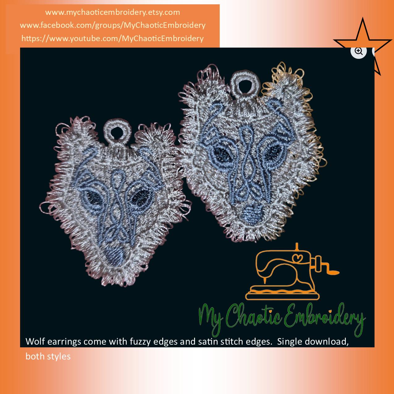 4x4 FSL Free Standing Lace Celtic Wolf Charm Gift Tag Earrings