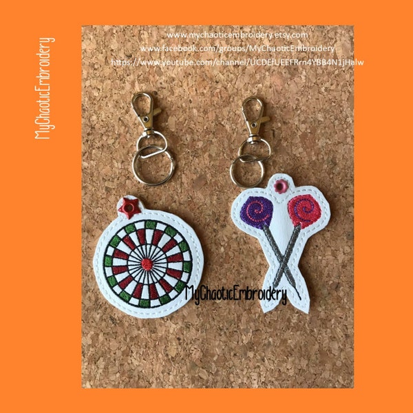 3 designs - Dart board, Bullseye Darts keyfob, zipper pull, charm Key Fob Key Ring Snap Tab Designs - Digital file machine embroidery design