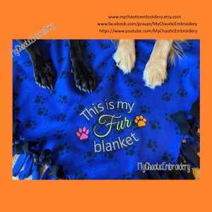 Fur Furry paw prints cat dog machine stitched Blanket 3 sizes with knockdown 5x7, 6x10, 8x14 embroidery Digital