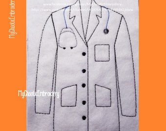 REVISED Lab Coat Medical Stethoscope Doctor Technician 5x7 included -  embroidery fill stitch-Digital file machine embroidery