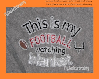 Football game watching gridiron goal post touchdown machine stitched Blanket 3 sizes with knockdown 5x7, 6x10, 8x14 embroidery Digital