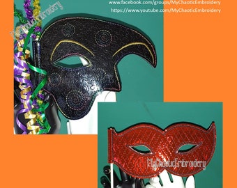 2 styles Mardi Gras mask set for 1/8&quot; dowel or wand 5x7 applique ITH embroidery design - Digital file machine embroidery applique