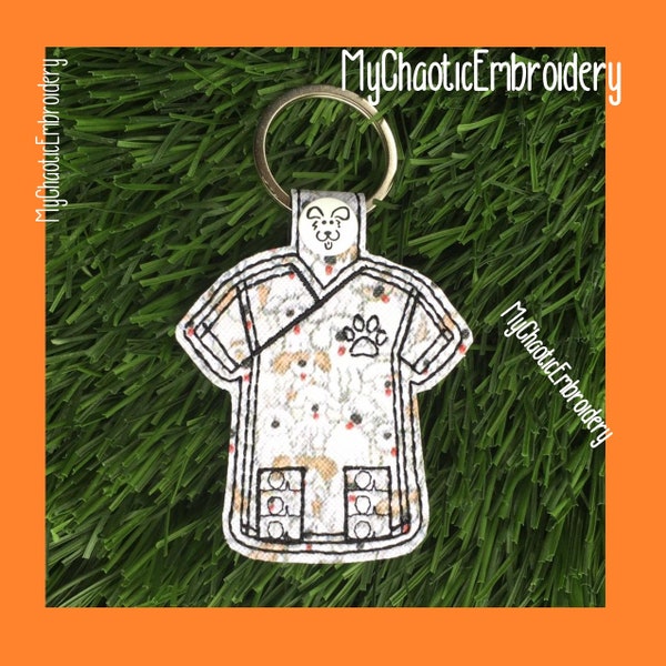 Pet Doc Veterinarian Scrub top shirt Snap tab Key Fob Ring Designs Digital file machine embroidery