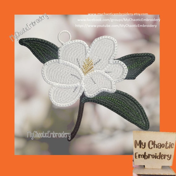 Free Standling Lace FSL Magnolia Flower Ornament Designs 3
