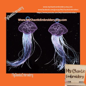 4x4 FSL Free Standing Lace Moon Jellyfish Jelly Fish Earrings Pattern, fish hook hardware Digital machine embroidery