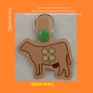 4x4 Cow Bovine Cattle lifestock outline clover lucky charm Keyfob Key Fob Ring Snaptab Designs - Digital file machine embroidery
