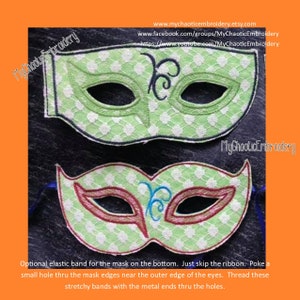2 stilar Mardi Gras skiss ögonlapp set för 1/8" dowel 5x7 broderi ITH design - Digital fil maskinbroderi