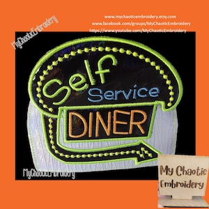 13x18 Küche Serviettenhalter Cover Self Service Diner Vintage Neon Applikation Designs - Digitale Datei Maschinenstickerei Geschirr Geschirr