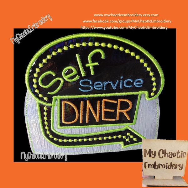 5x7 Kitchen Napkin holder cover Self Service Diner sign vintage neon applique Designs - Digital file machine embroidery tableware tablewear