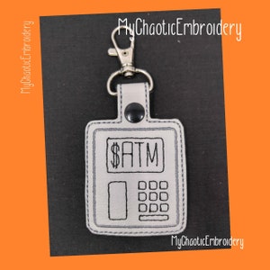 ATM Show Me The Money machine bank card debit credit Key Fob Ring Designs - Digital file machine embroidery  design