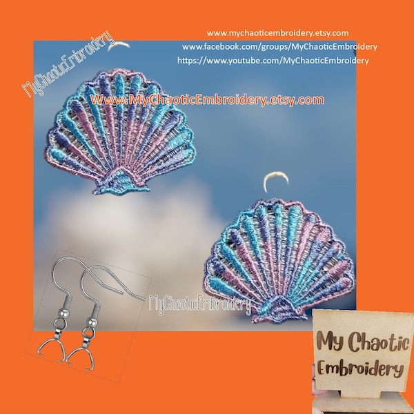4x4 FSL Free Standing Lace Sea shell fan Earrings Pattern, fish hook hardware Digital machine embroidery