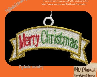 Free standling lace FSL Merry Christmas banner sign Ornament Designs 3 sizes 4x4, 5x5, 8x8 - Digital file machine embroidery  design