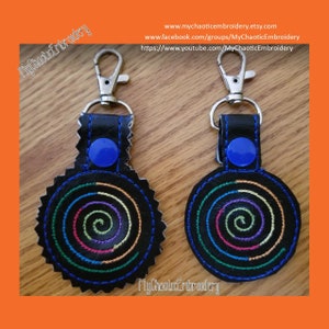 4x4 rainbow spiral (2 per hoop) Key Fob Ring Designs Digital file machine embroidery