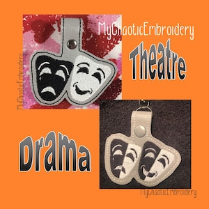 2 stili Maschera Mascherata Festa Dramma Tragedia Teatro Teatro Commedia Portachiavi Anello Disegni File digitale Ricamo a macchina